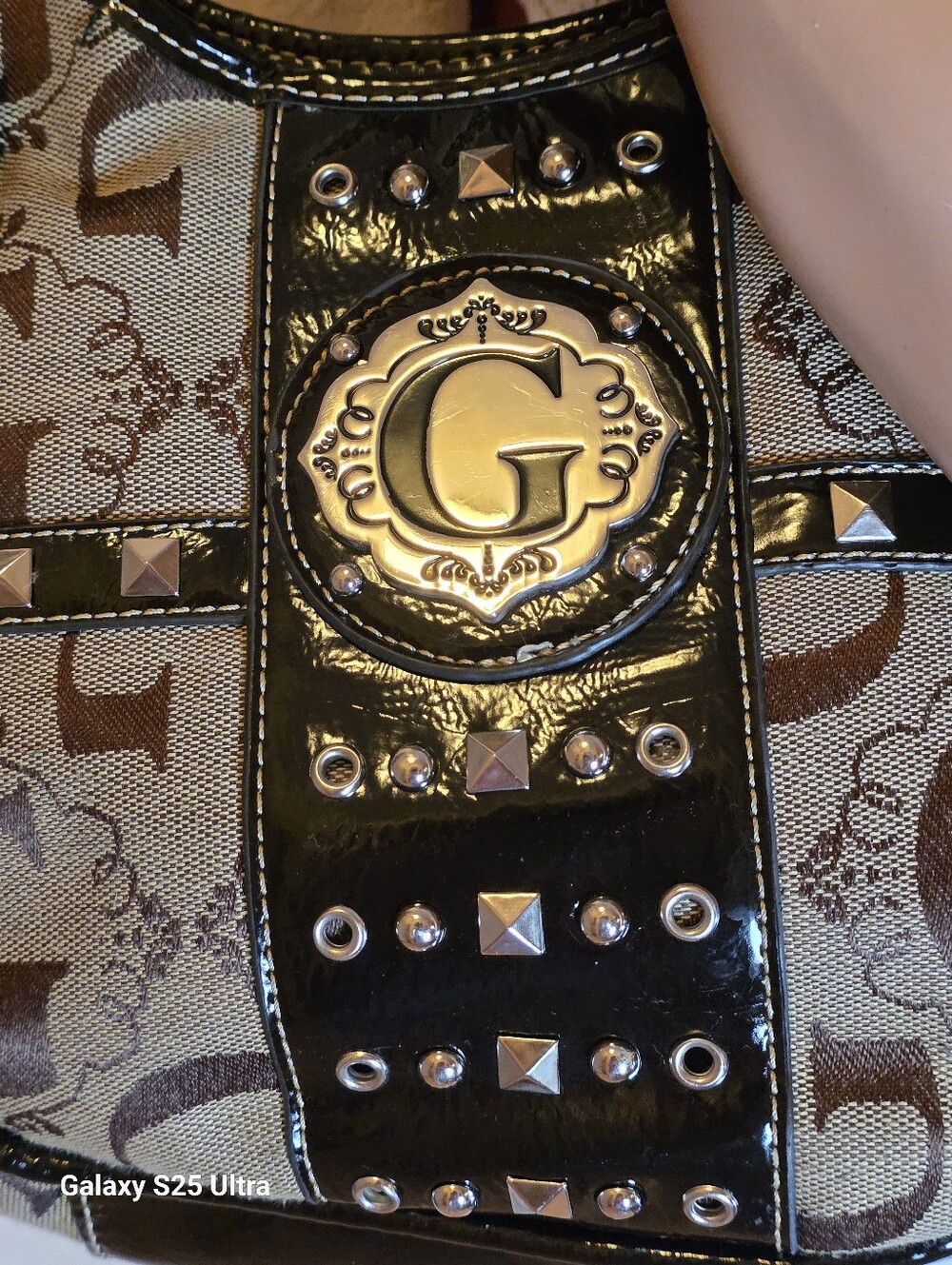 Y2K Monogram Studded Shoulder Bag McBling G Hobo Faux Patent Trim - Picture 6 of 17